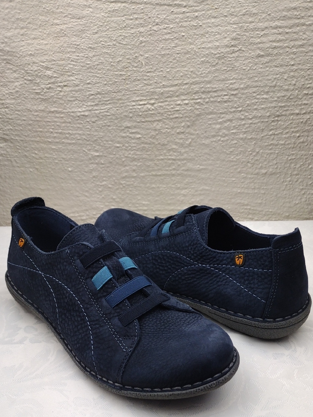 Jungla Footwear Blue Textured Leather Round Toe Strappy Elastic Slip On Sneaker